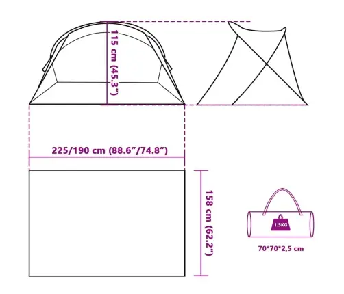 Pop-Up Rannatelk 2 Inimesele, Hall, Veekindel