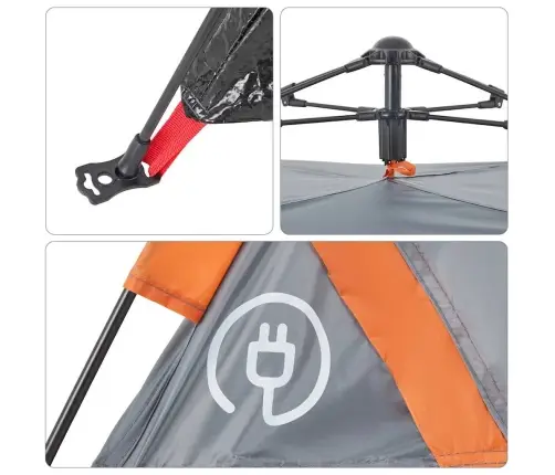 Kempinga Telts 2 Personām, Pelēka, Oranža Vidaxl