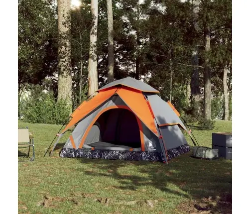 Kempinga Telts 3 Personām, Kupola Forma, Pelēka, Oranža Vidaxl