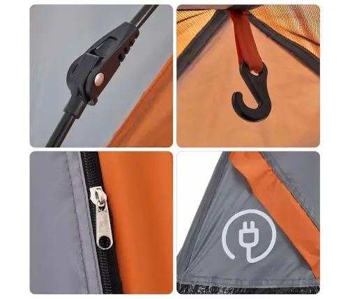 Kempinga Telts 3 Personām, Kupola Forma, Pelēka, Oranža Vidaxl