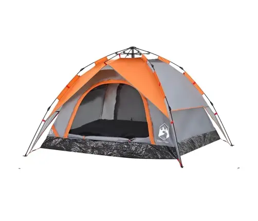 Kempinga Telts 3 Personām, Kupola Forma, Pelēka, Oranža Vidaxl