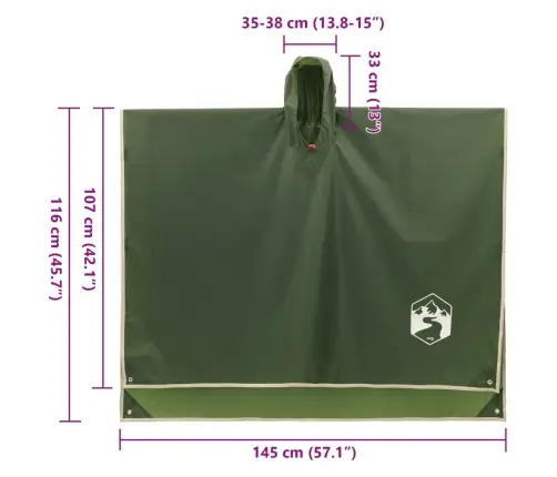 Vihmakeep Kapuutsiga, Kaks-Ühes Disain, Roheline, 223 X 145 Cm