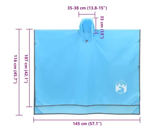 Vihmakeep Kapuutsiga, Kaks-Ühes Disain, Sinine, 223 X 145 Cm