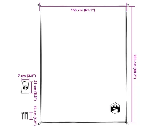 Iškylų Paklotas Su Kuoliukais, Mėlynos Spalvos, 205X155Cm