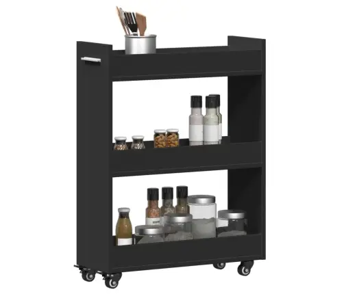 Skapītis Ar Riteņiem, Melns, 60X22X79 Cm, Inženierijas Koks Vidaxl