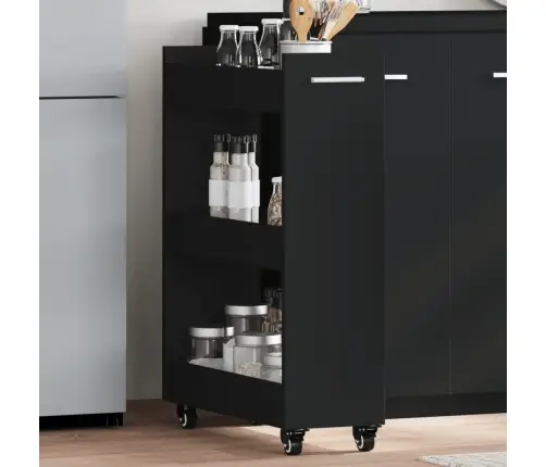 Skapītis Ar Riteņiem, Melns, 60X22X79 Cm, Inženierijas Koks Vidaxl