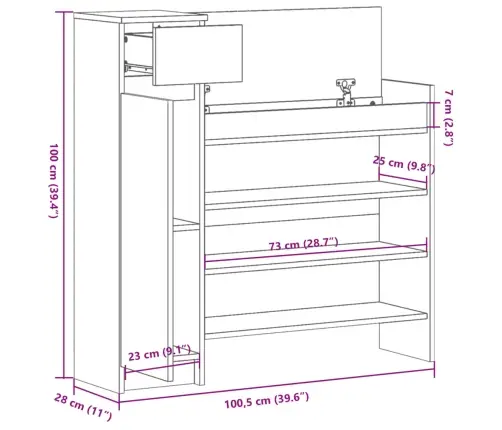 Apavu Plaukts, Koka Krāsa, 100,5X28X100 Cm, Inženierijas Koks Vidaxl