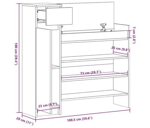 Jalatsikapp, Hall Sonoma Tamm, 100,5X28X100 cm Tehispuit