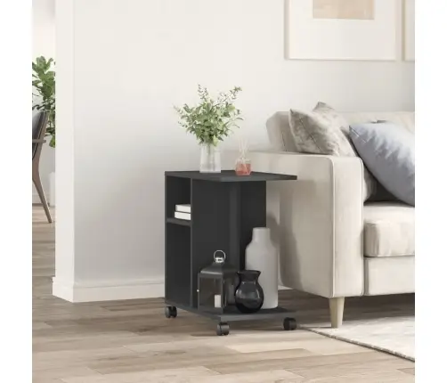Šoninis Staliukas Su Ratukais, Juodas, 50X30X55cm Mediena