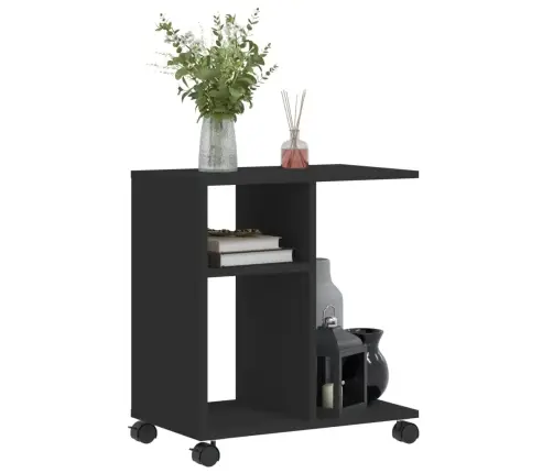 Šoninis Staliukas Su Ratukais, Juodas, 50X30X55cm Mediena