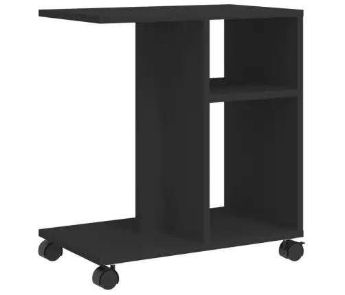 Šoninis Staliukas Su Ratukais, Juodas, 50X30X55cm Mediena