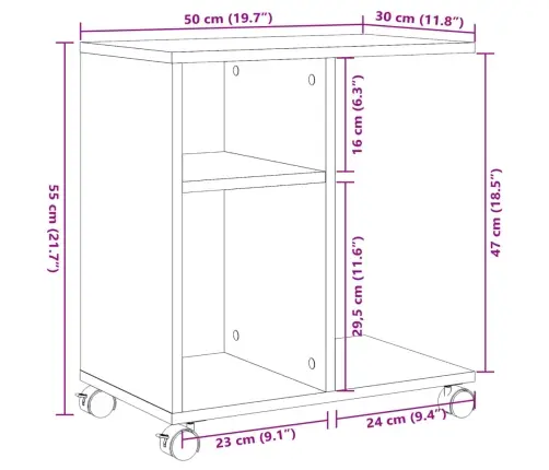 Šoninis Staliukas Su Ratukais, Juodas, 50X30X55cm Mediena
