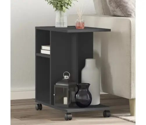 Šoninis Staliukas Su Ratukais, Juodas, 50X30X55cm Mediena