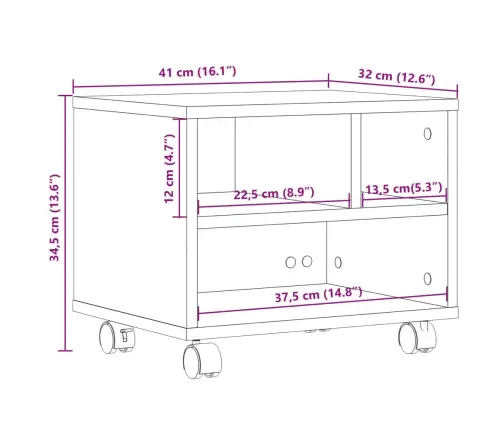Printera Statīvs Ar Riteņiem, Betona Pelēks, 41X32X34,5 Cm Vidaxl