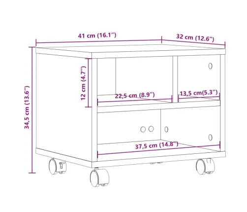 Printera Statīvs Ar Riteņiem, Pelēka Ozola, 41X32X34,5 Cm Vidaxl