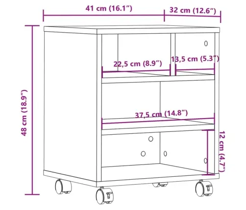 Spausdintuvo Stovas Su Ratukais, Pilkas Ąžuolo, 41X32X48Cm
