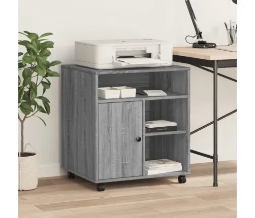 Printera Statīvs Ar Riteņiem, Pelēka Ozola, 60X50X67 Cm Vidaxl
