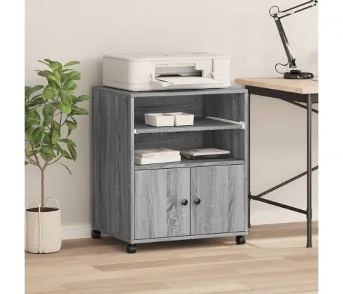 Printera Statīvs Ar Riteņiem, Pelēka Ozola, 60X48X74 Cm Vidaxl