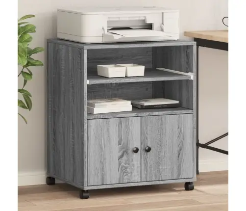 Printera Statīvs Ar Riteņiem, Pelēka Ozola, 60X48X74 Cm Vidaxl