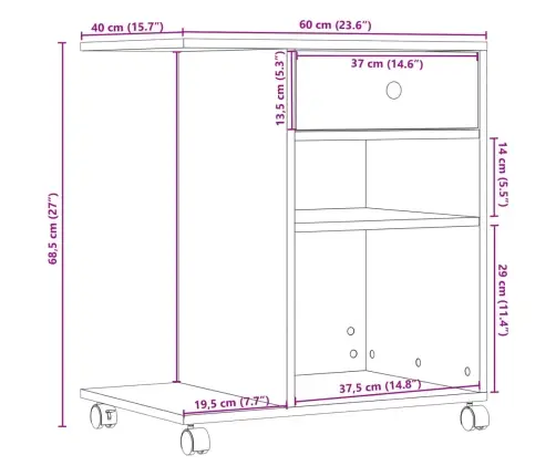 Printera Statīvs Ar Riteņiem, Melns, 60X40X68,5 Cm Vidaxl