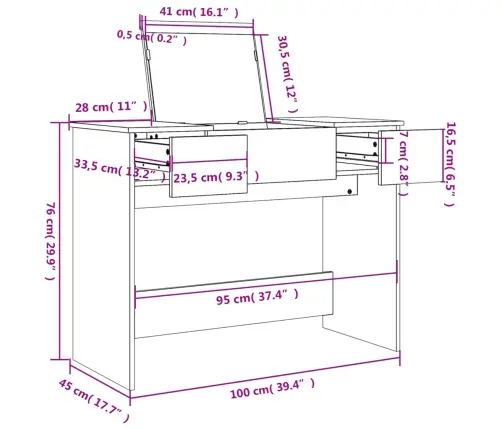 Peegliga Tualettlaud, Suitsutatud Tamm, 100X45X76 Cm