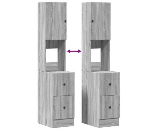 Virtuvės Spintelė, Pilka Ąžuolo, 35X50X180cm Apdirbta Mediena