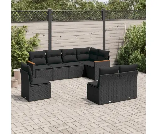 8-Daļīgs Dārza Dīvāna Komplekts, Matrači, Melna Pe Rotangpalma Vidaxl