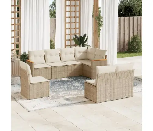 8-Daļīgs Dārza Dīvāna Komplekts, Matrači, Bēša Pe Rotangpalma Vidaxl