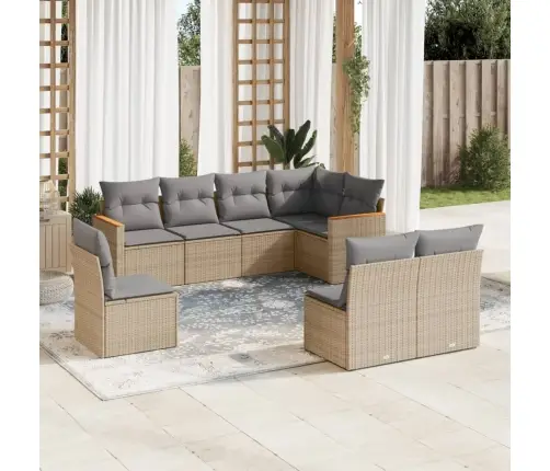 8-Daļīgs Dārza Dīvāna Komplekts, Matrači, Bēša Pe Rotangpalma Vidaxl