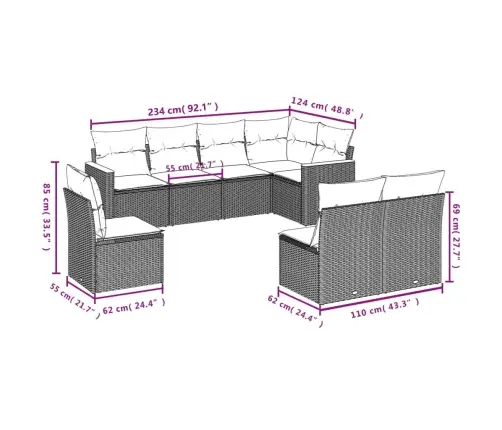8-Osaline Aiadiivani Komplekt Patjadega, Hall, Polürotang