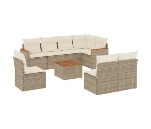 9-Daļīgs Dārza Dīvānu Komplekts, Matrači, Bēša Pe Rotangpalma Vidaxl