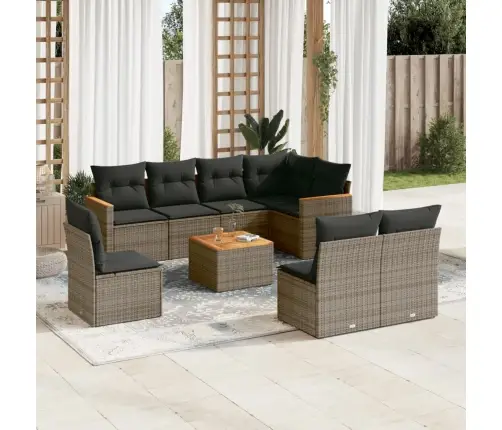 Sofos Komplektas Su Pagalvėlėmis, 9 Dalių, Pilkas, Poliratanas