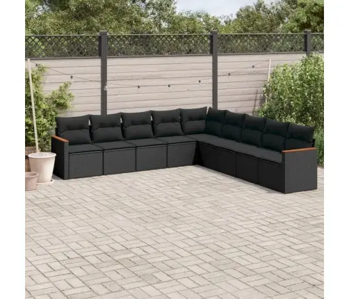 9-Daļīgs Dārza Dīvāna Komplekts, Matrači, Melna Pe Rotangpalma Vidaxl