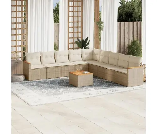 10-Daļīgs Dārza Dīvāna Komplekts, Matrači, Bēša Pe Rotangpalma Vidaxl