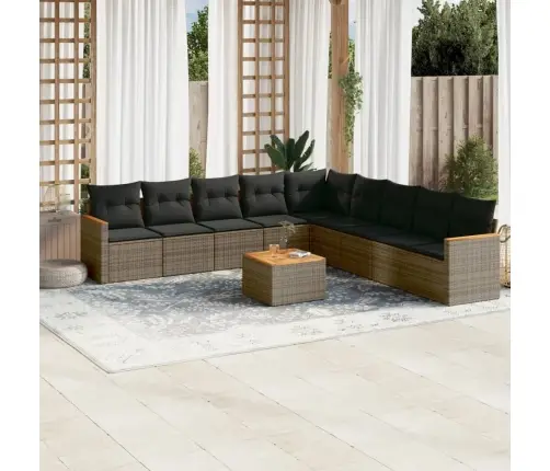 10-Daļīgs Dārza Dīvāna Komplekts Ar Matračiem, Pelēks Pe Pinums Vidaxl