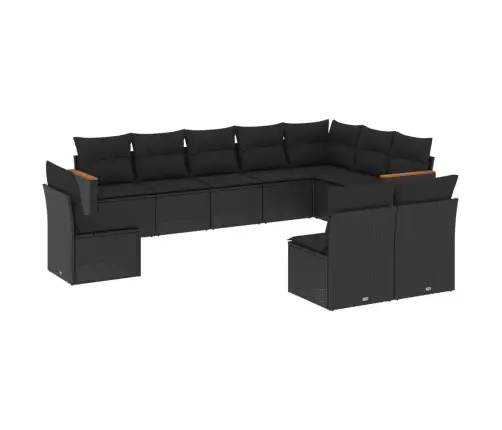 10-Daļīgs Dārza Dīvāna Komplekts, Matrači, Melna Pe Rotangpalma Vidaxl