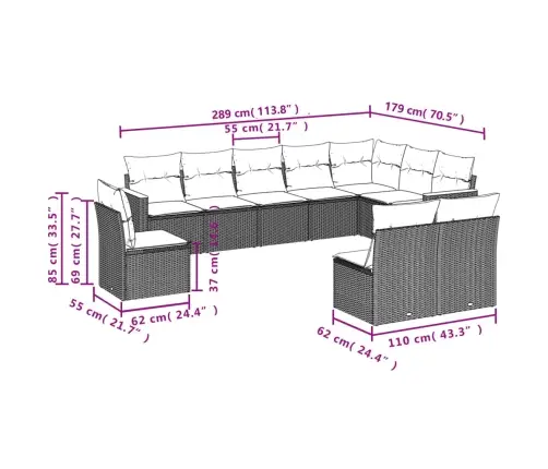 10-Daļīgs Dārza Dīvāna Komplekts, Matrači, Melna Pe Rotangpalma Vidaxl