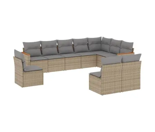 10-Daļīgs Dārza Dīvāna Komplekts, Matrači, Bēša Pe Rotangpalma Vidaxl