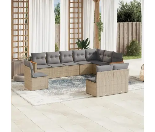 10-Daļīgs Dārza Dīvāna Komplekts, Matrači, Bēša Pe Rotangpalma Vidaxl