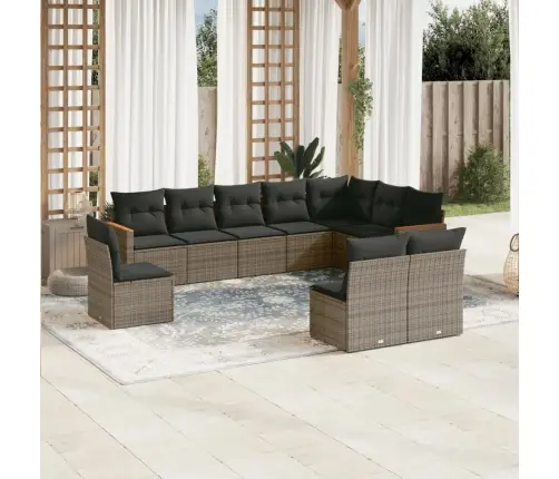 10-Daļīgs Dārza Dīvāna Komplekts Ar Matračiem, Pelēks Pe Pinums Vidaxl