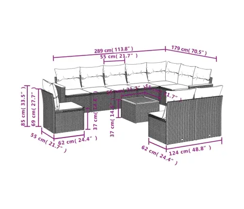 11-Daļīgs Dārza Dīvāna Komplekts, Matrači, Bēša Pe Rotangpalma Vidaxl