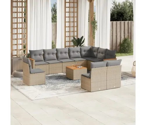 Sofos Komplektas Su Pagalvėlėmis, 11 Dalių, Smėlio, Poliratanas