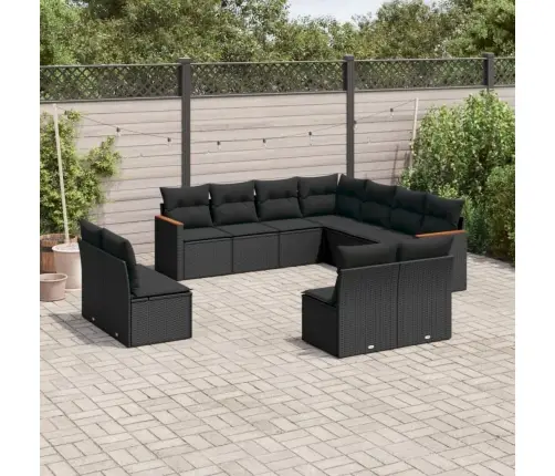 11-Daļīgs Dārza Dīvāna Komplekts, Matrači, Melna Pe Rotangpalma Vidaxl