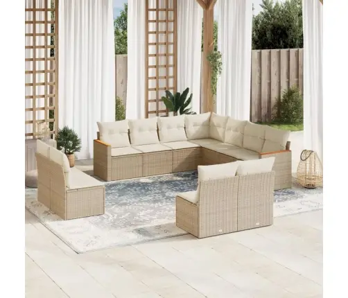 11-Daļīgs Dārza Dīvāna Komplekts, Matrači, Bēša Pe Rotangpalma Vidaxl