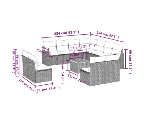 12-Osaline Aiadiivani Komplekt Patjadega, Hall, Polürotang