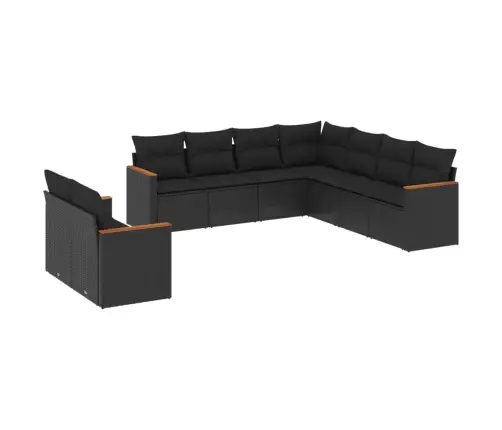 9-Daļīgs Dārza Dīvāna Komplekts, Matrači, Melna Pe Rotangpalma Vidaxl