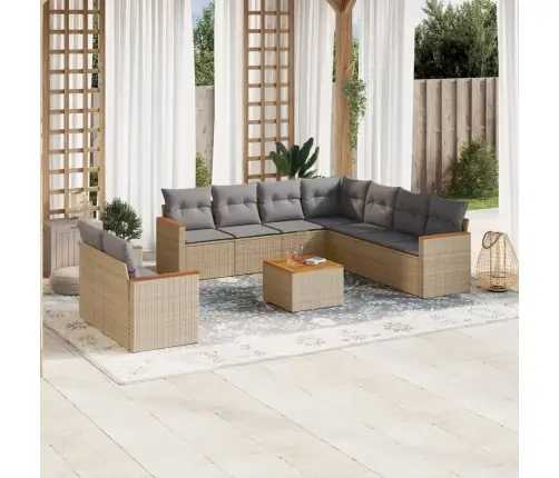 10-Daļīgs Dārza Dīvāna Komplekts, Matrači, Bēša Pe Rotangpalma Vidaxl