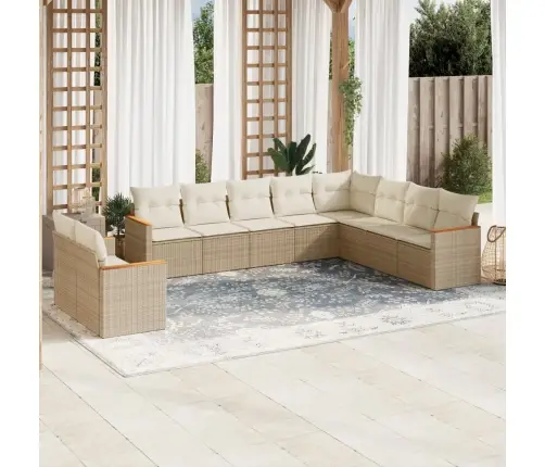 Sofos Komplektas Su Pagalvėlėmis, 10 Dalių, Smėlio, Poliratanas