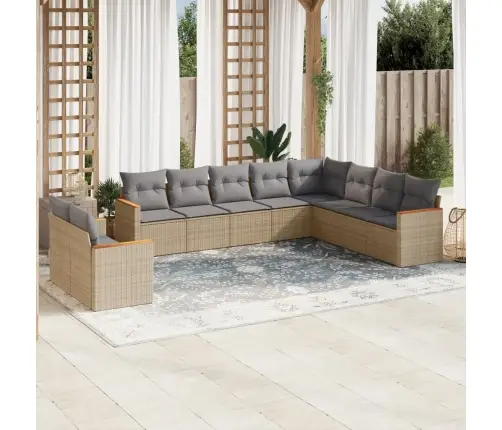 10-Daļīgs Dārza Dīvāna Komplekts, Matrači, Bēša Pe Rotangpalma Vidaxl