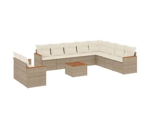 11-Daļīgs Dārza Dīvāna Komplekts, Matrači, Bēša Pe Rotangpalma Vidaxl